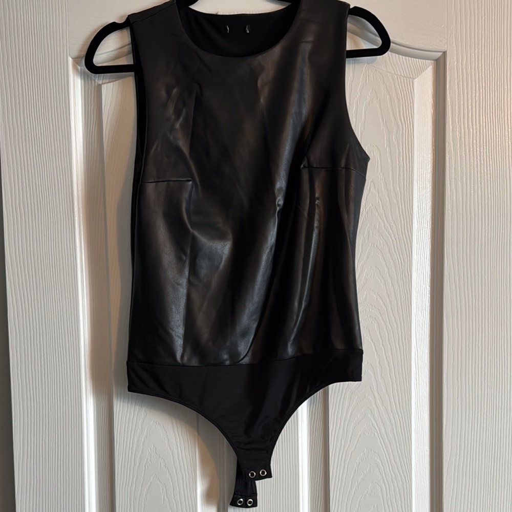 Express Black Faux Leather Bodysuit